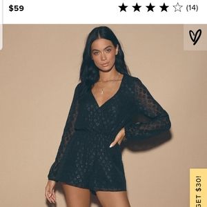 Lulu's Marci Black Embroidered long sleeve romper